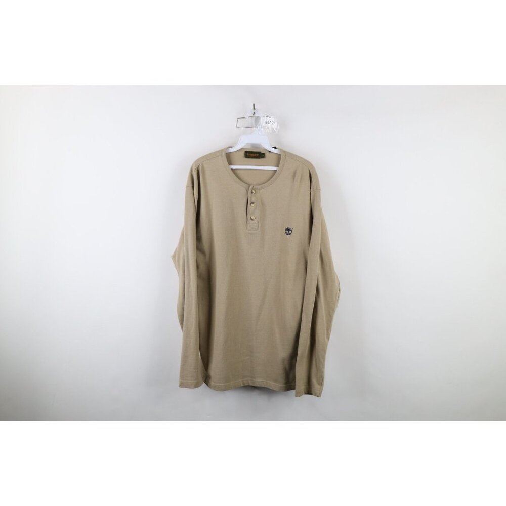 Vtg 90s Timberland Mens L Faded Cotton Ribbed Knit Long Sleeve Henley T-Shirt